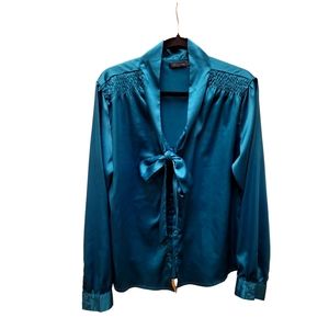 The Limited silk front tie blouse emerald green
